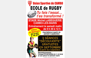 Ecole de Rugby - reprise le 5 septembre